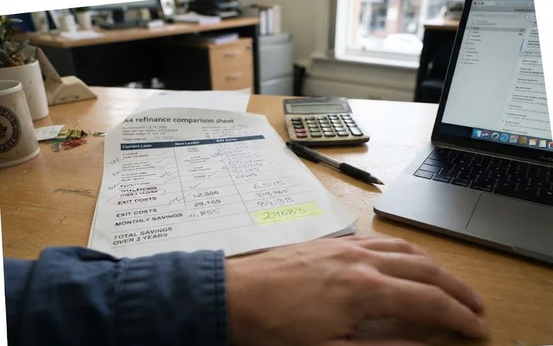 A set of scales weighing a lower interest rate against a stack of switching cost paperwork